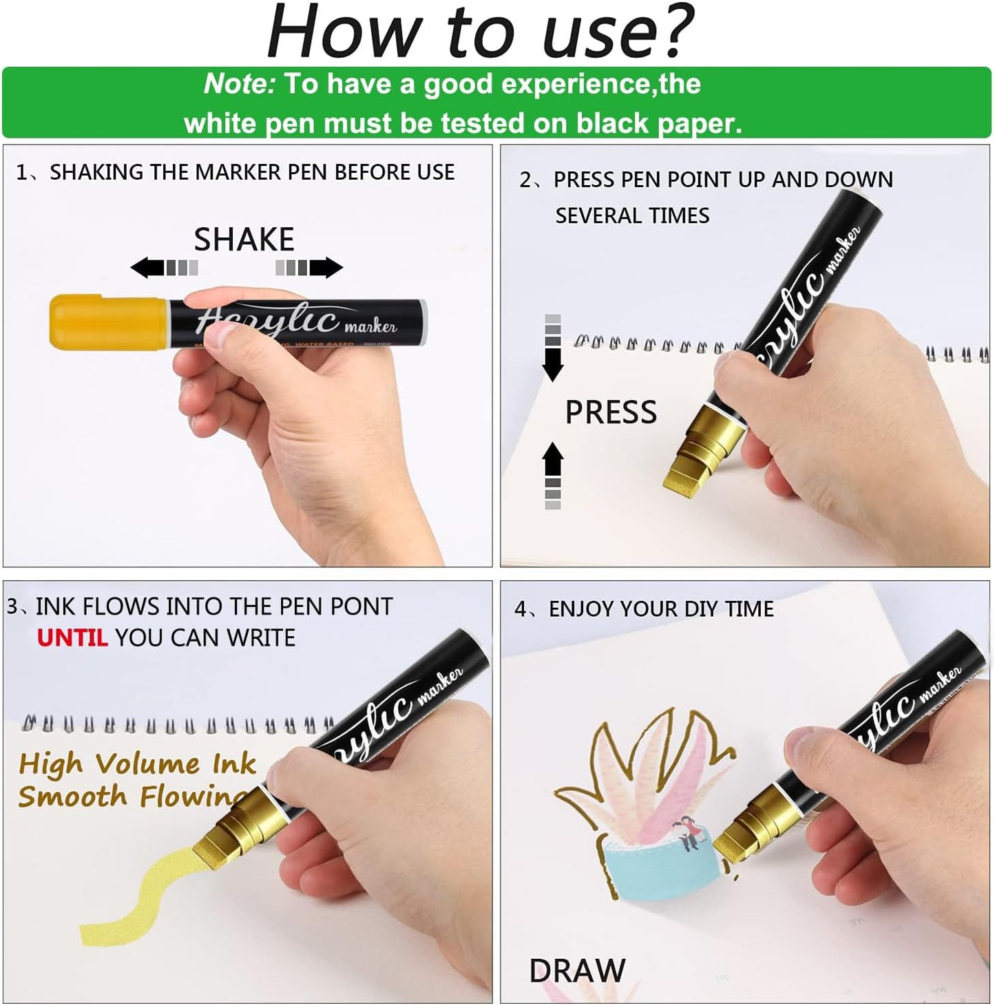 acrylic paint markers, 4 jumbo colored markers, 10mm jumbo felt tip, waterproof and permanent ink paint pens for rock painting, stone, ceramic, glass, wood, canvas, outdoor paintings,signs