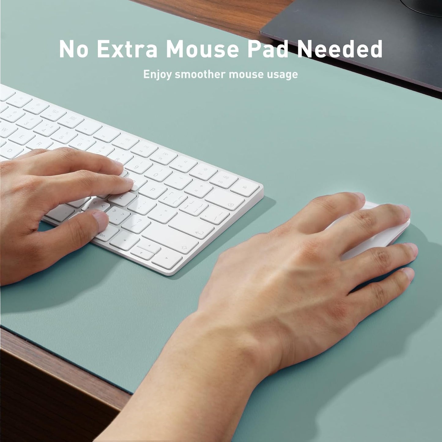 Aothia Leather Desk Pad Protector, Mouse Pad, Office Desk Mat, Non-Slip PU Leather Desk Blotter, Laptop Desk Pad, Waterproof Desk Writing Pad for Office and Home (23.6" x 13.7", Light Blue)