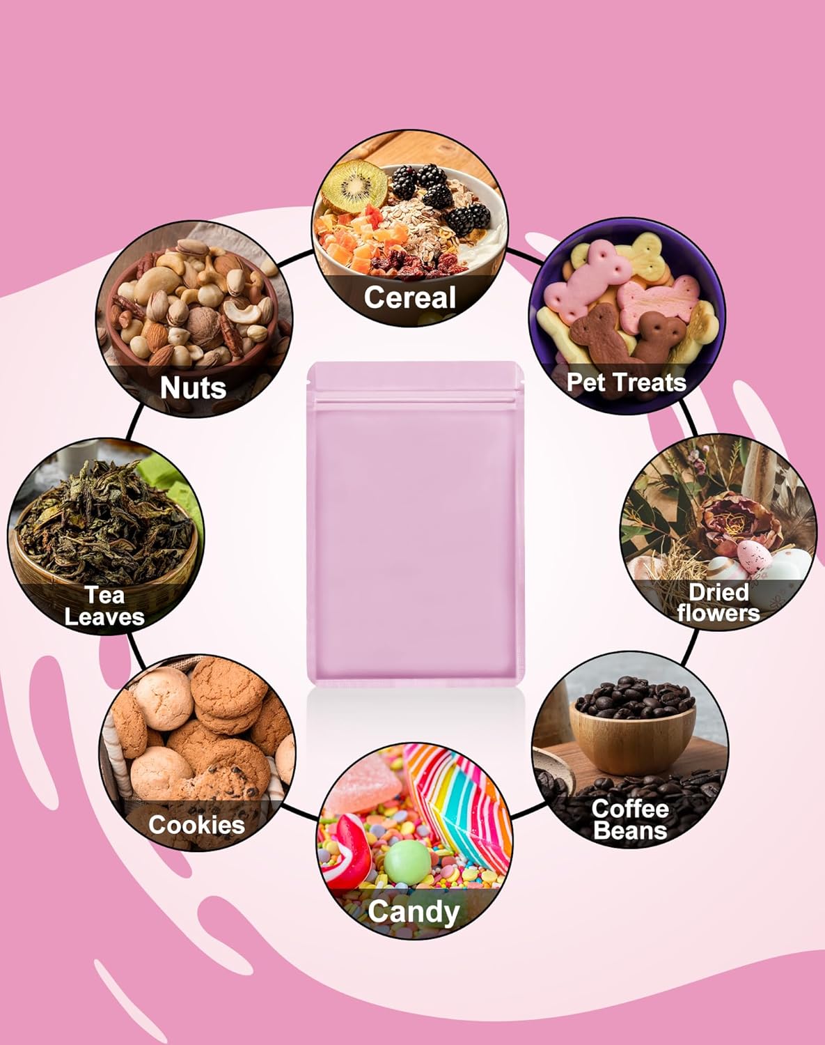 100 Pack Resealable Packaging Bags for Small Business Double-Sided Color Smell Proof Bags for Food Storage Flat Bags (Pink, 2.7" x 3.8")