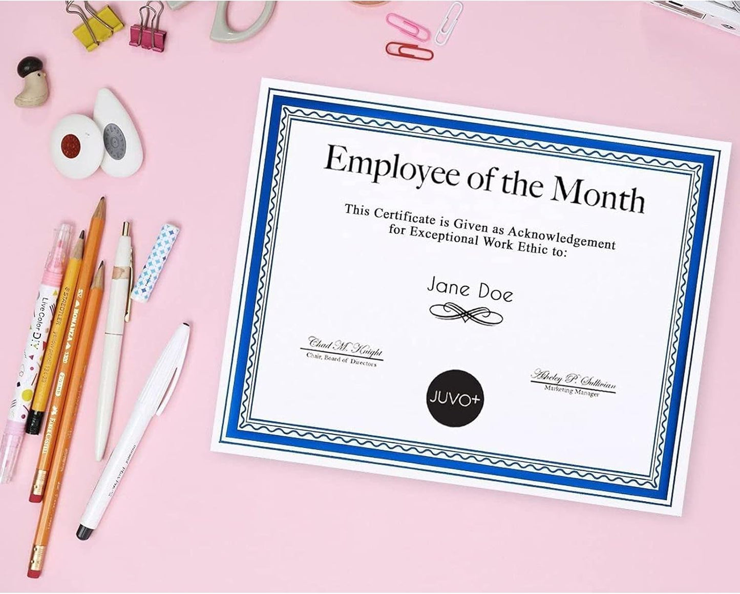 Best Paper Greetings Certificate Paper with Blue Foil Border - 8.5 x 11 In, 50 Sheets - Bulk Blue Border Certificate Paper - Inkjet & Laser Printer Compatible