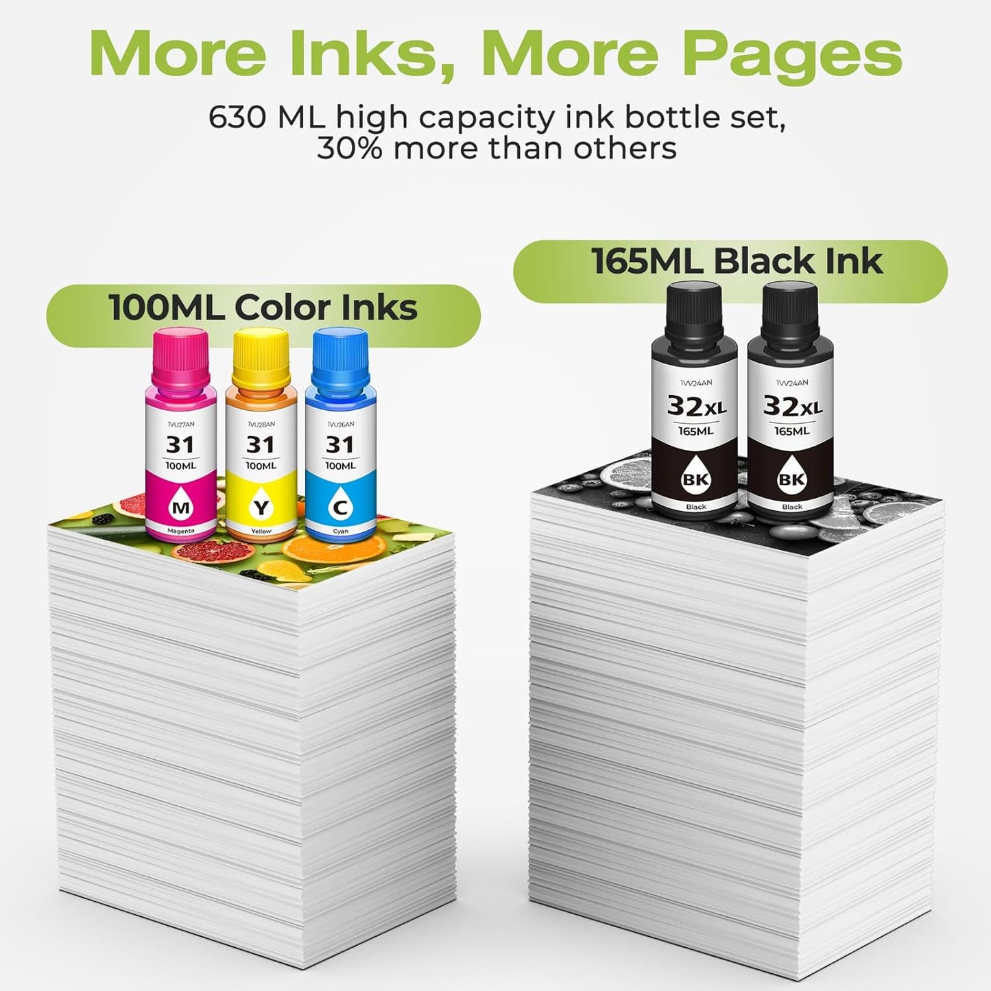 31 Ink 32XL Black Ink Bottle Set for Smart Tank 7602 6001 5101 7301 Ink Refill Compatible with HP 31 Ink 32XL Black Ink Bottle Set for Smart Tank 651 5000 5103 7001 5102 7002 7006 Printers, 10 Pack