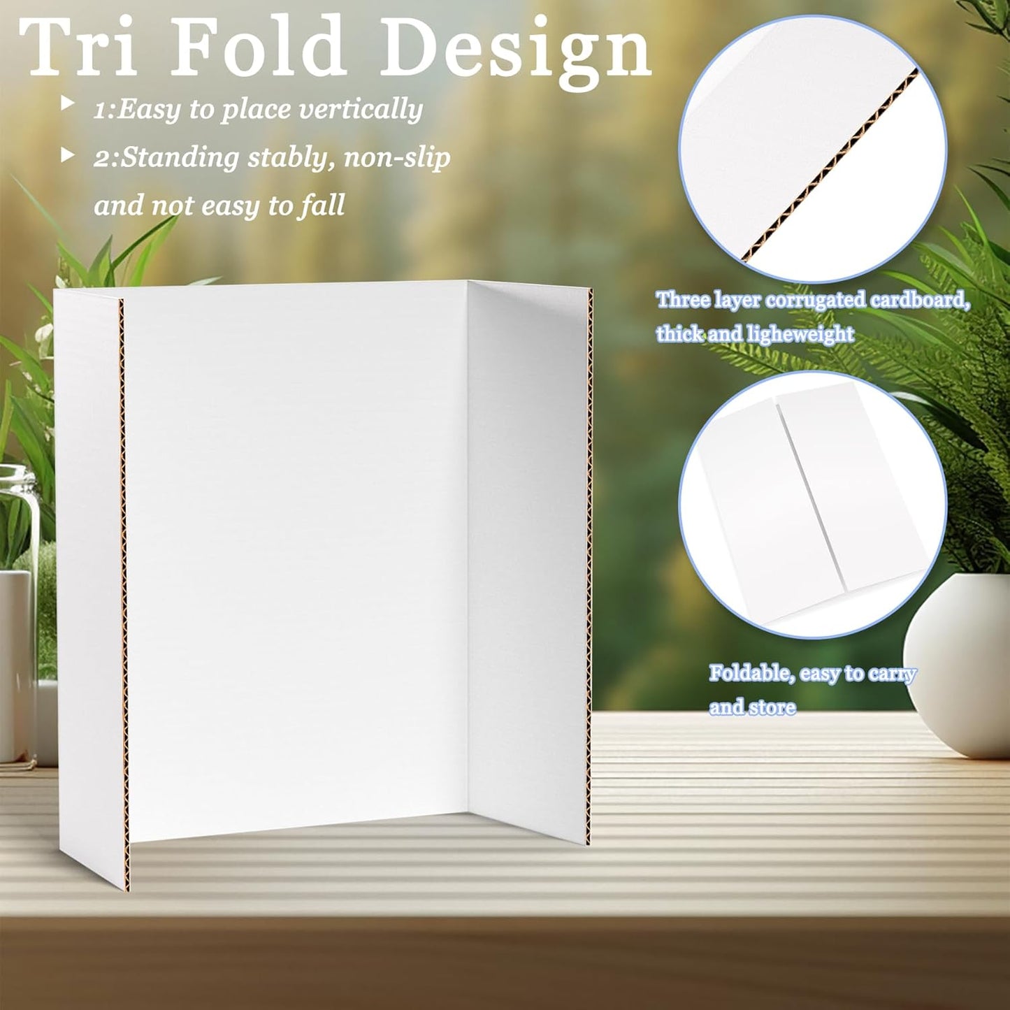 6 Pack Medium Trifold Poster Board, 26" x 16" White Corrugated Cardboard Tri Fold Poster Boards for Presentation, School Projects, Science Fair, Photo Display Exhibitions Event