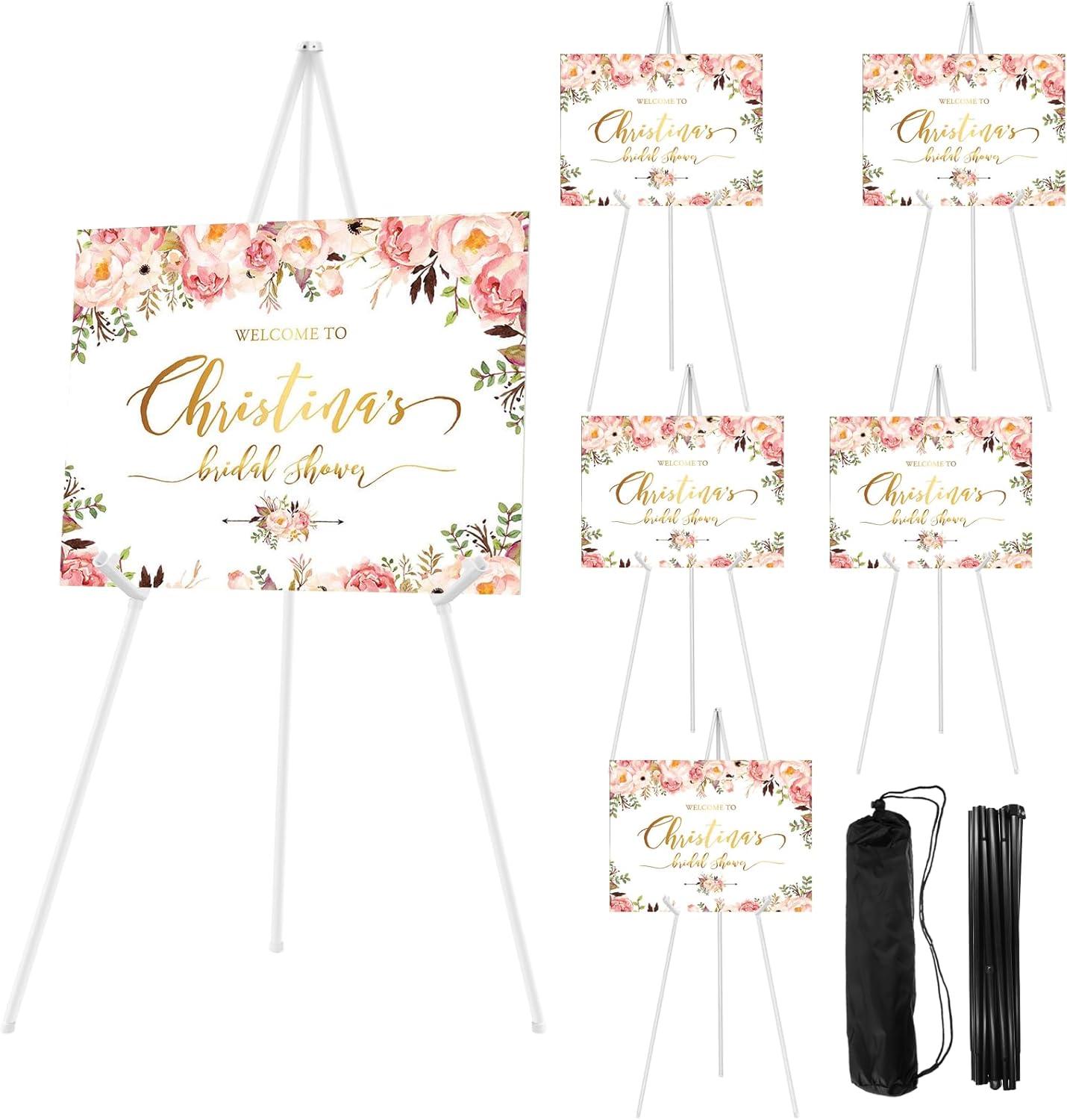 6PCS White Easel Stand for Wedding Sign Stand, 65 Inch Adjustable Metal Easels for Display, Portable Folding Easel for Wedding, Display Show, Arts, Poster with Portable Bags