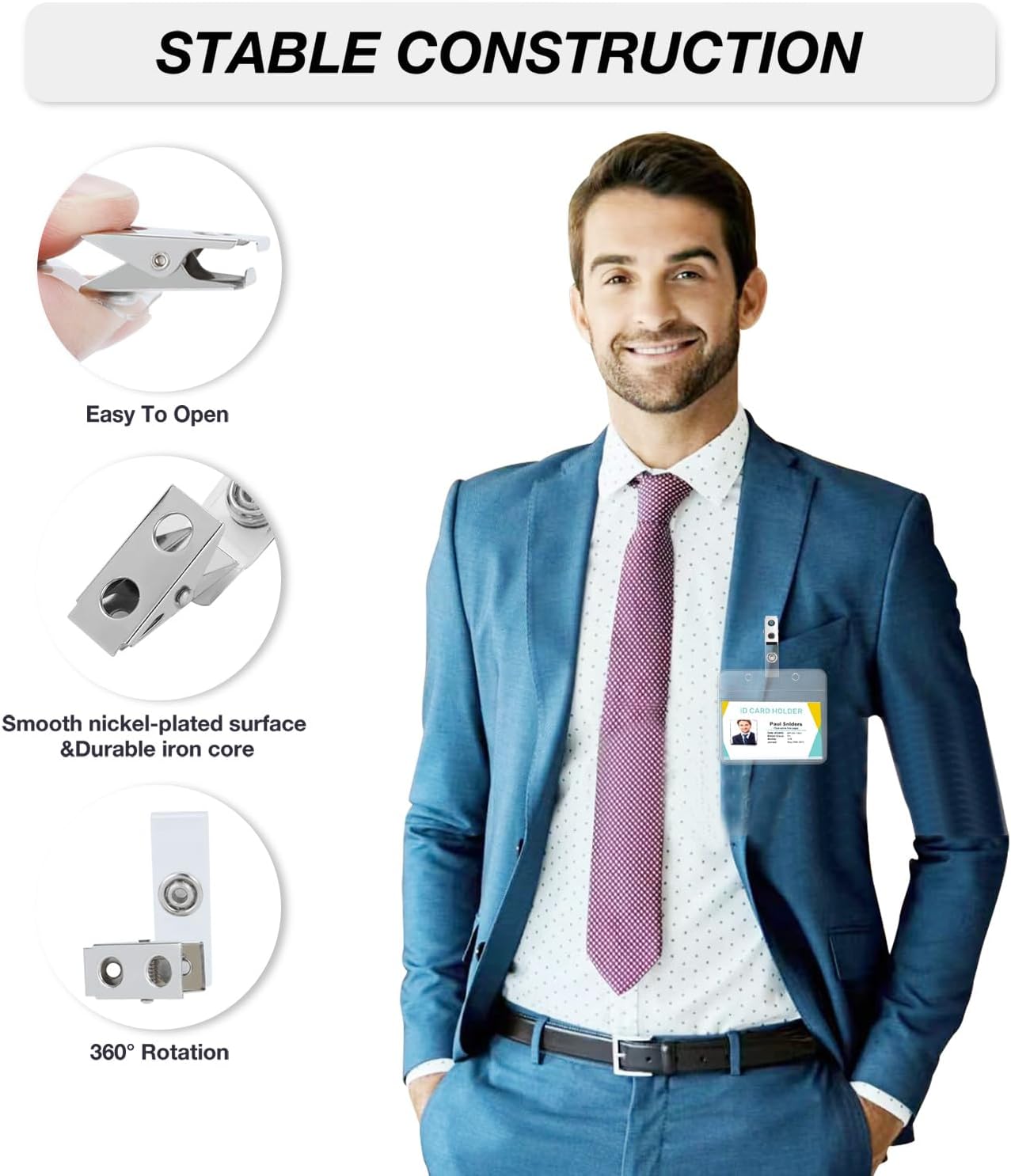 15 Pcs Badge Holders with Clip Extra Thick Clear Name Badge Holders Card Holder Plastic Horizontal Name Tag Holder with Waterproof Resealable Zip