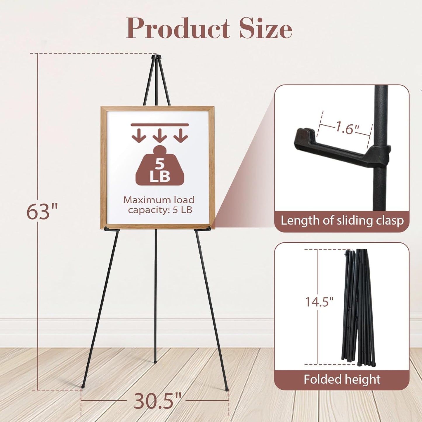 AZEAM 10 Pack 63" Easel Stand for Sign, Portable Easel for Painting, Foldable Black Metal Easel Display Stand Poster Holder Adjustable Sign Stand for Display Wedding Arts Poster