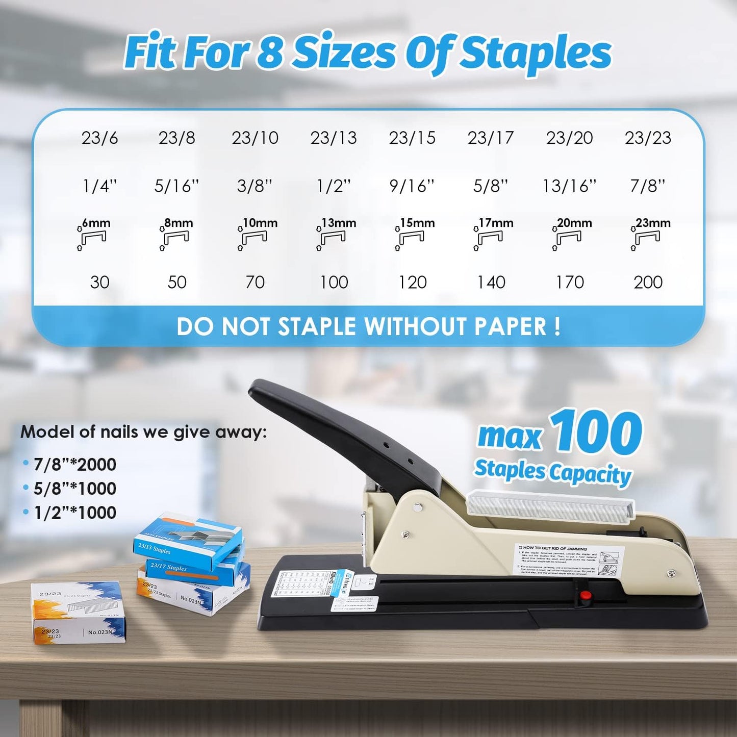 Long Reach Stapler, Heavy Duty Long Arm Stapler, 200 Sheets Capacity, 4000 Staples Gift, 9.84” Adjustable Stapling Depth Suitable for Booklets & Office Document, Fixable Paper Guide