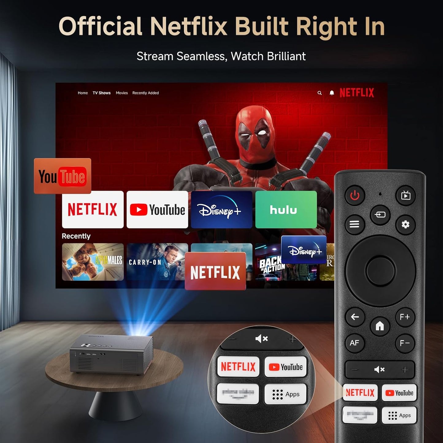 4K Projector with Netflix& Dolby Audio, 1200ANSI Auto Focus&6D Keystone Kogata Smart Projector with Built in Apps Outdoor Movie Proyector with WiFi 6 Bluetooth for Home Theater UPGRADE