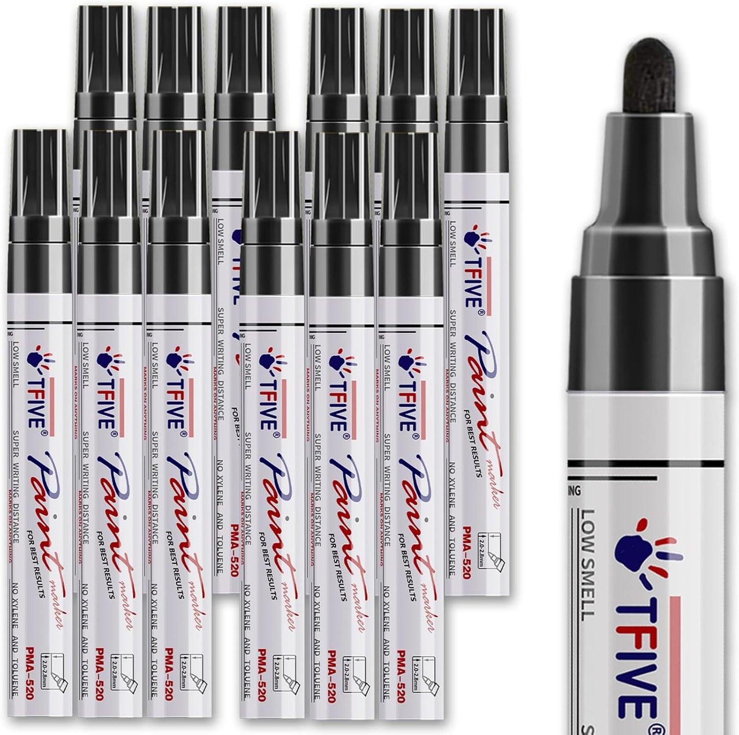 Black Paint Pens Markers - 12 Pack Oil Based Permanent Marker, Medium Tip, Never Fade, Quick Dry, Waterproof Paint Pen for Rocks Painting, Wood, Fabric, Plastic, Canvas, Glass, Metal