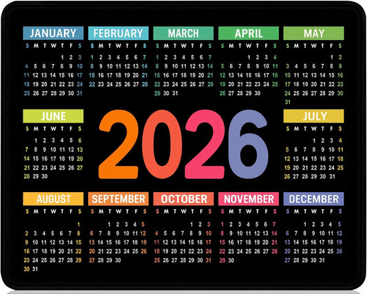 2026 Calendar Mouse pad, Gaming Stitched Edge Computer Accessory Mouse Pad, Rectangular Anti Slip Chloroprene Rubber Mouse Pad for Office and Home Use (Black Calendar Mouse Pad)