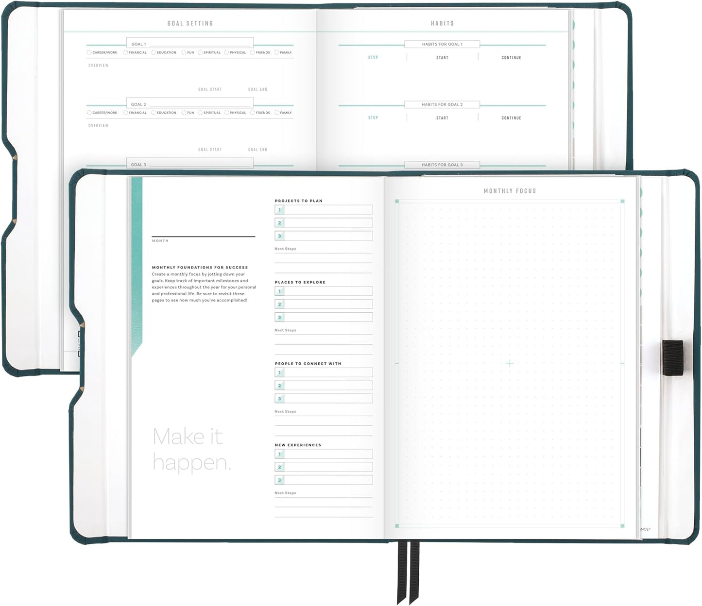 AT-A-GLANCE Foundation Goal Setting Planner, Undated Weekly & Monthly Journal, Track Progress, Create Habits, 5-3/4" x 8-1/4", Blue (FD2-200-20)