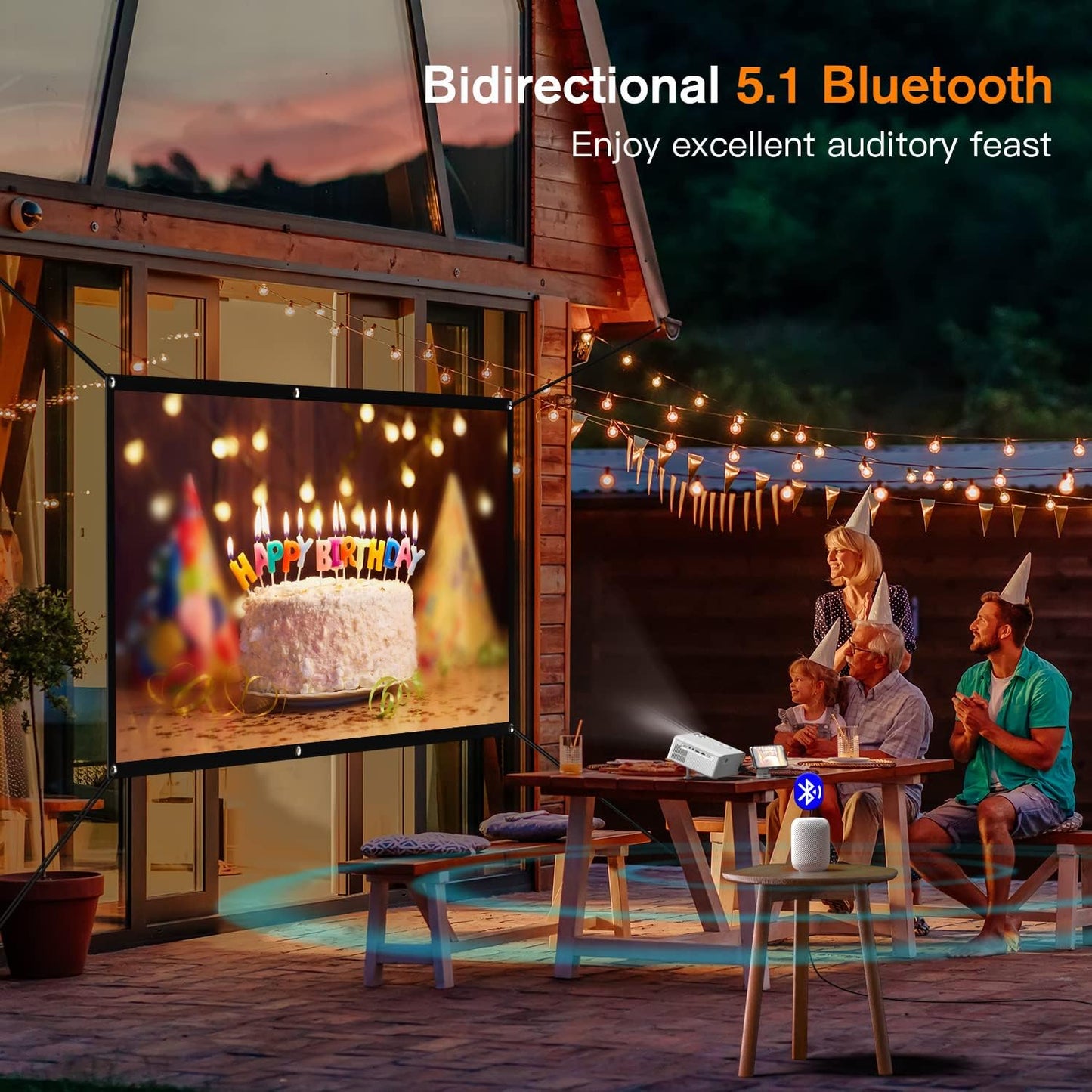 AuKing Projector, 2025 Upgraded Electric-keystone Projector, Full HD 1080P Home Theater Video Projector, Compatible with HDMI/USB/AV/Smartphone/TV Box/Laptop