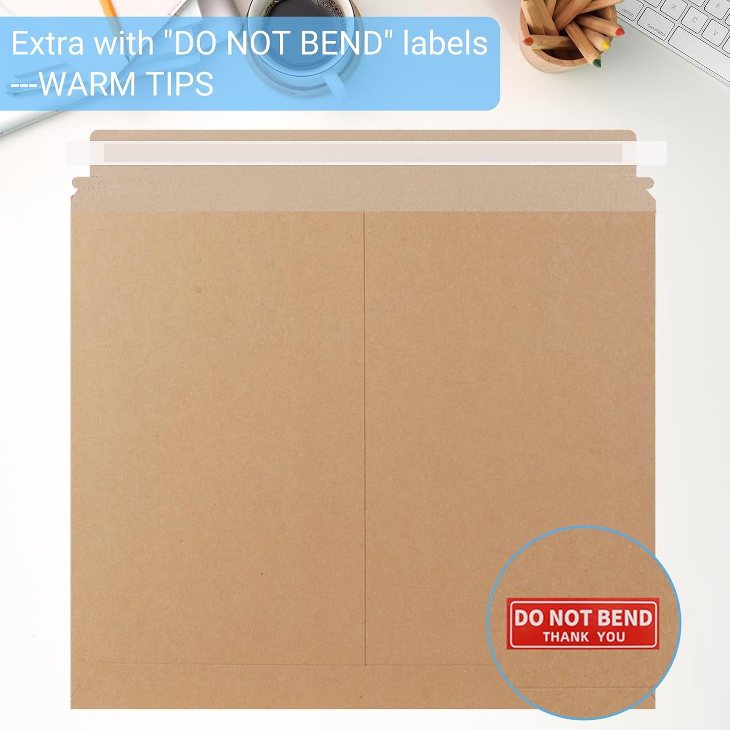 25 Pack 12.75x15 inch Kraft Rigid Mailer Self Seal Photo Document Mailers, Stay Flat Cardboard Envelopes Kraft Photography Mailers for CD, Photos, Document