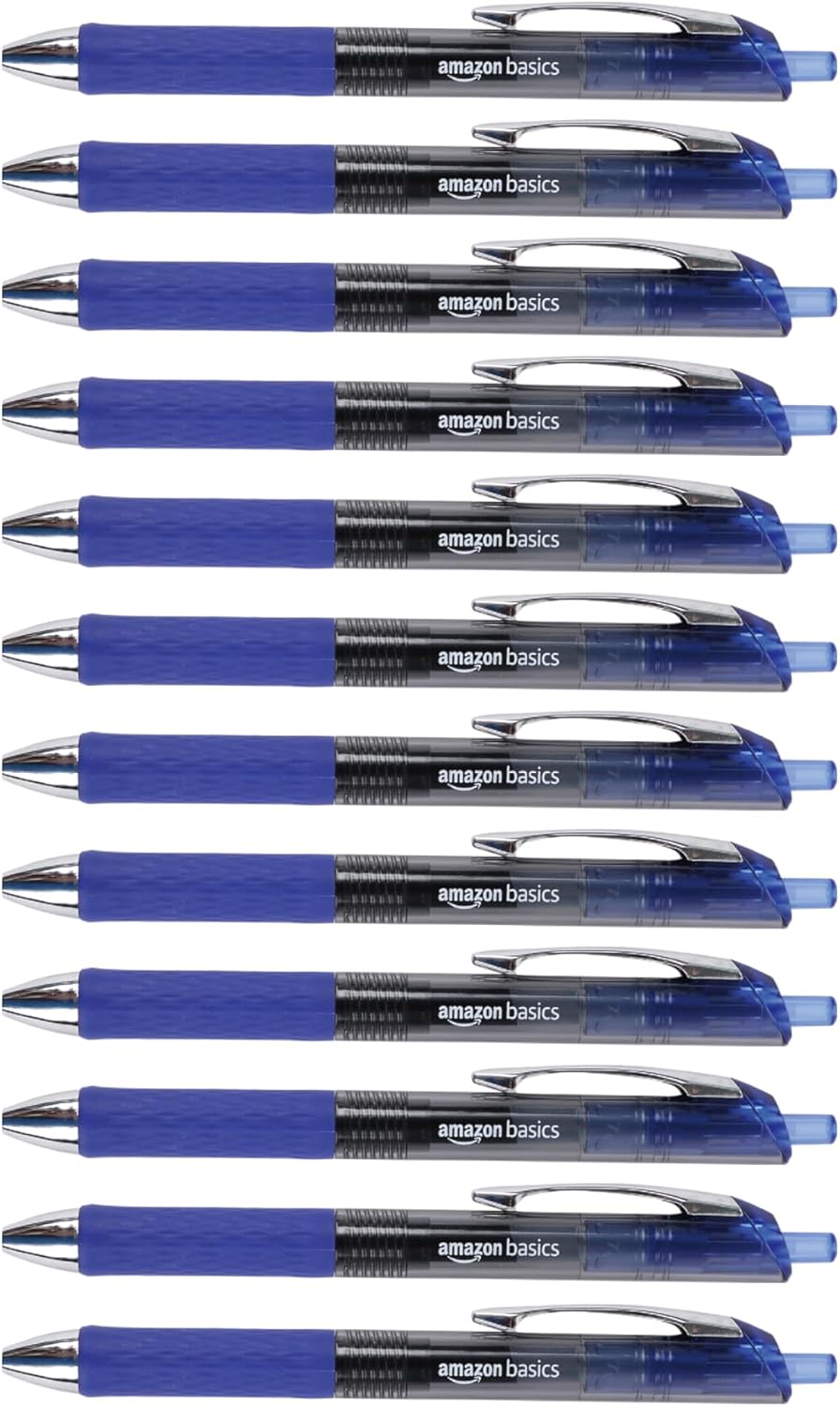 Amazon Basics Gel Pens Fine Point Smooth Writing Pens, Retractable, Blue, 0.7mm, 12 Pack