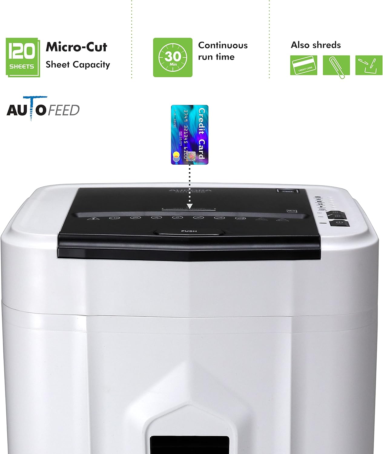 Aurora AU120MB 120-Sheet Auto Feed High Security Micro-Cut Paper Shredder / 30 Minutes (White/Black) and Aurora SL16 Professional Grade Synthetic Shredder Oil, 16 Oz Flip-Top Leak Proof Bottle