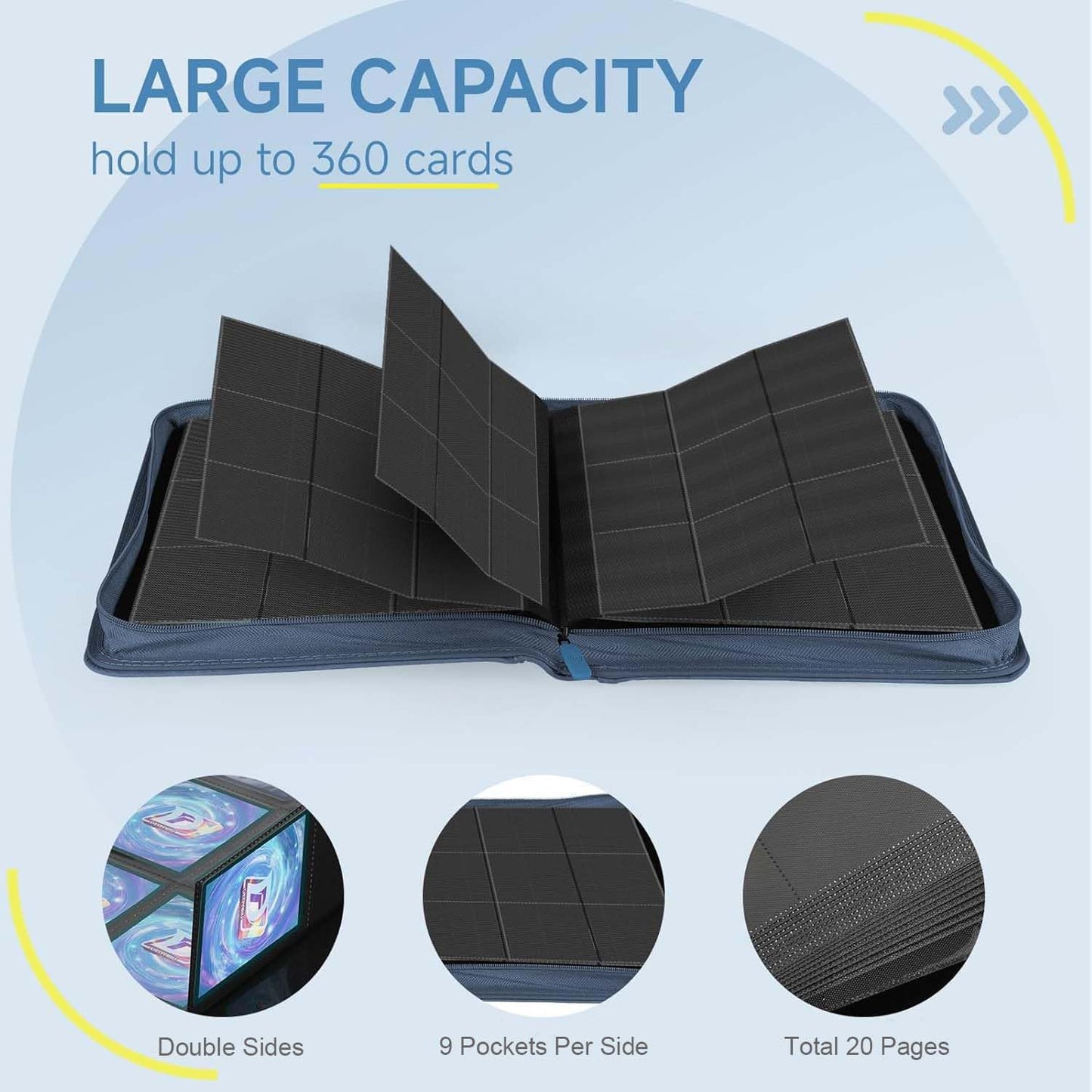 9 Pocket Card Binder,360 Pockets Trading Card Binder,Double Sided Pocket Collection Binder,Card Folder for MTG,TCG,Game Cards,Sport Cards,Navy Blue