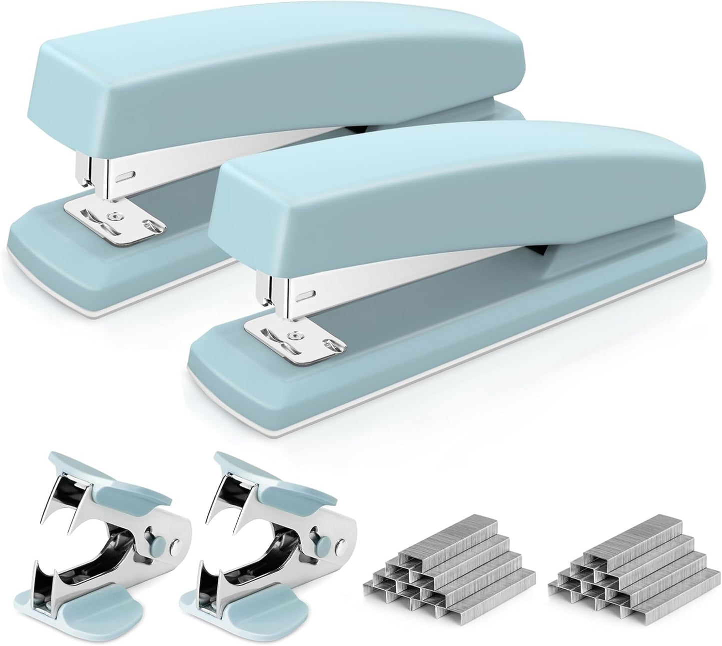 Deli Stapler, Desktop Stapler, 2 Pack, Office Stapler, 25 Sheet Capacity, Includes 2000 Staples and 2 Staple Removers, 2 Pack, Blue
