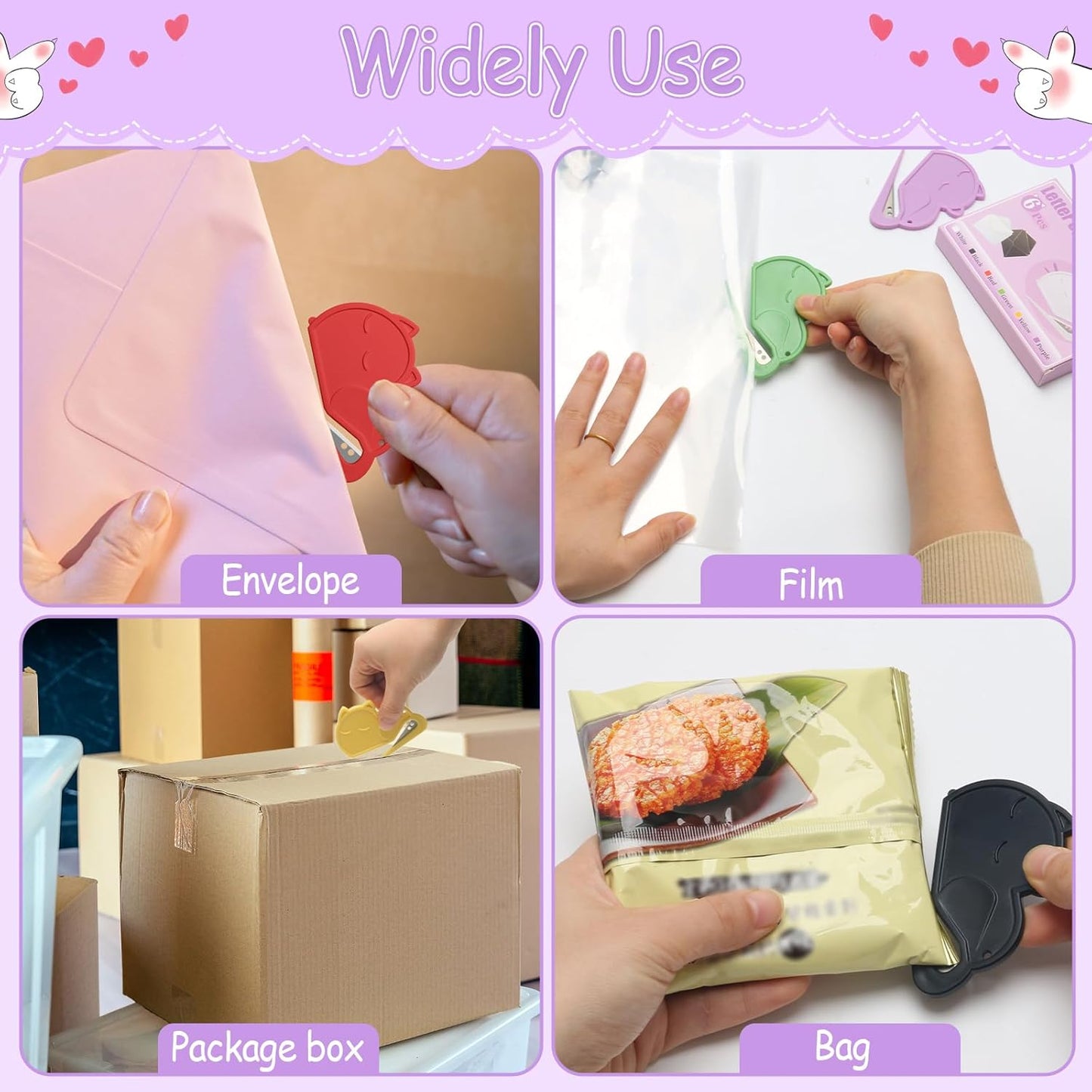 6 Pack Letter Opener Envelope Slitter Cat Shape, Luxiv Envelope Opener Slitter for Women, Men Mail Open Tool Mini Safe Letter Package Open Tool for Office, Home (6)