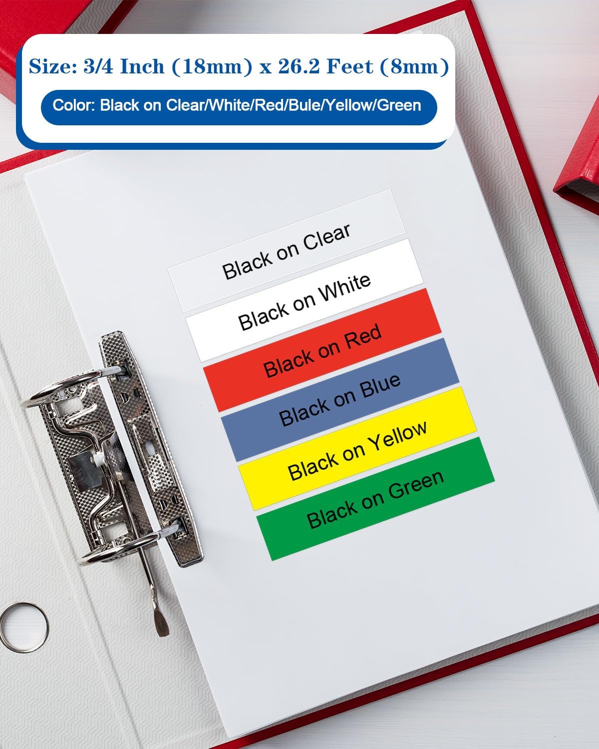 6PK TZe TZ Tape 18mm 0.7" Laminated Colored Compatible for Brother P Touch Label Maker Tape TZe-241 141 441 541 641 741 Work for PT-D400 D600 D410 D400 PT-D610BT, White/Clear/Red/Blue/Yellow/Green