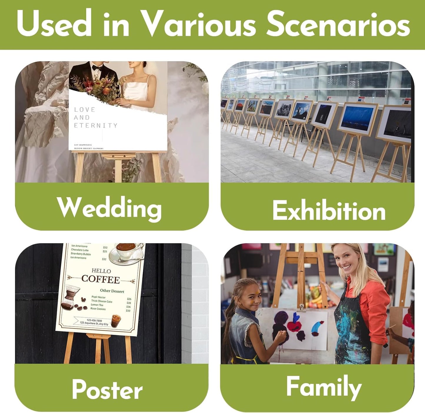 Heavy Duty A-Frame Wood Easel Stand - Adjustable Studio Easel Holds Large Canvas, Mirror, Wedding Sign Up to 90 Inches, Floor Display Easel for Artists & Events, Natural Beechwood