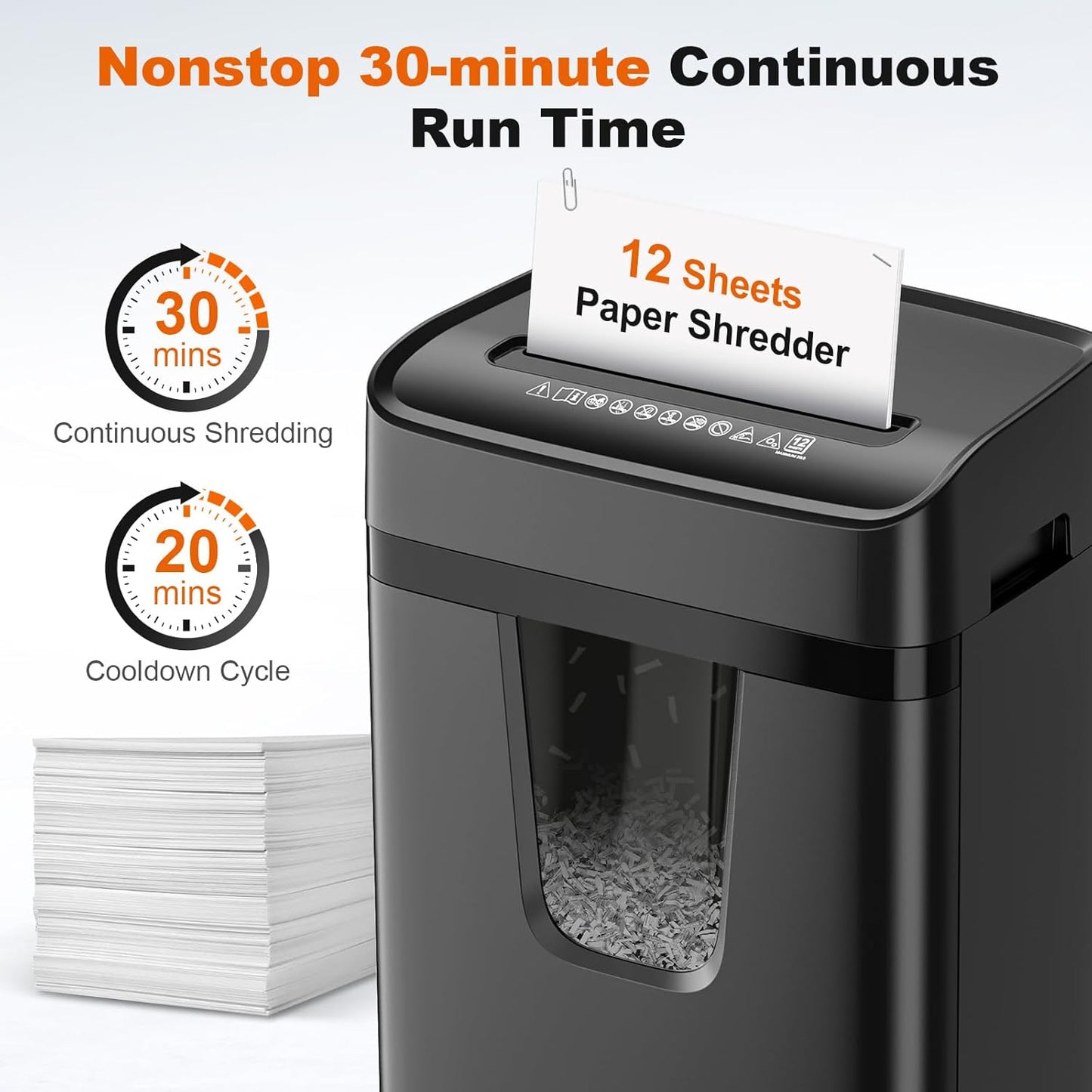 Bonsaii 12-Sheet Micro-Cut Paper Shredders for Home Office, Heavy Duty Document Shredder with 5.5 Gallon Pullout Bin for CD/Credit Card/Staple, 30 Mins Continuous Run Time, P-4 High Security, C282-B