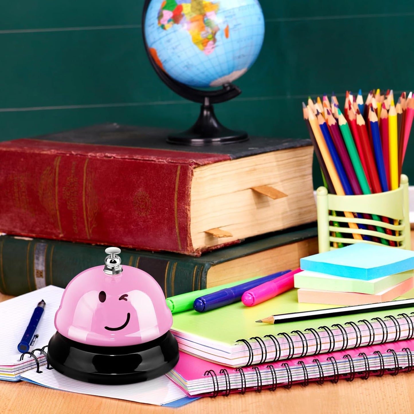 Hotop 3 Pcs Desk Bell for Service Funny Front Desk Smile Face Metal Ringer Call Bell for Kitchen Hotel Restaurant Classroom(Smile Face,Macaron Pink, Blue, Purple)