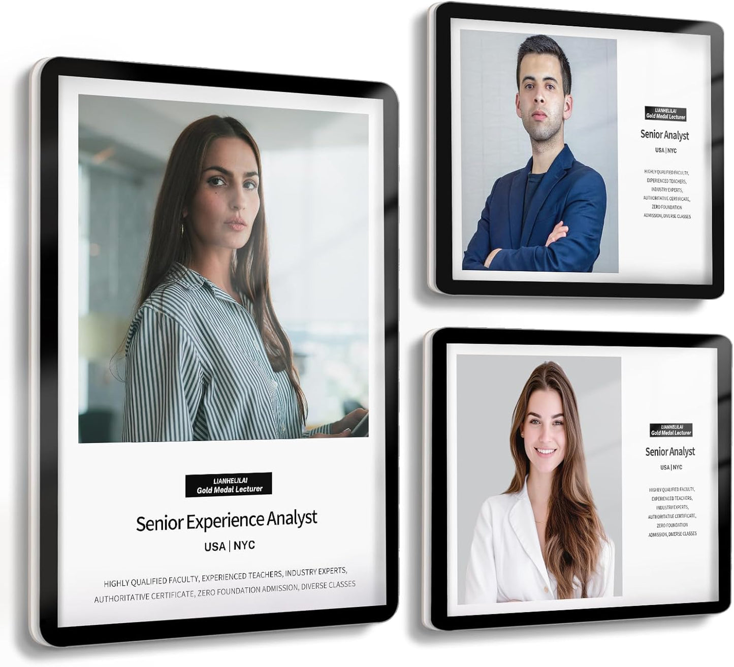 8.5x11 Floating Wall Sign Holder 3 Pack, Self-Adhesive Display Frame for Document/Poster/Paper Office/Store/Wall Mounted for Door/Window Display Holder with Horizontal and Vertical (Black)