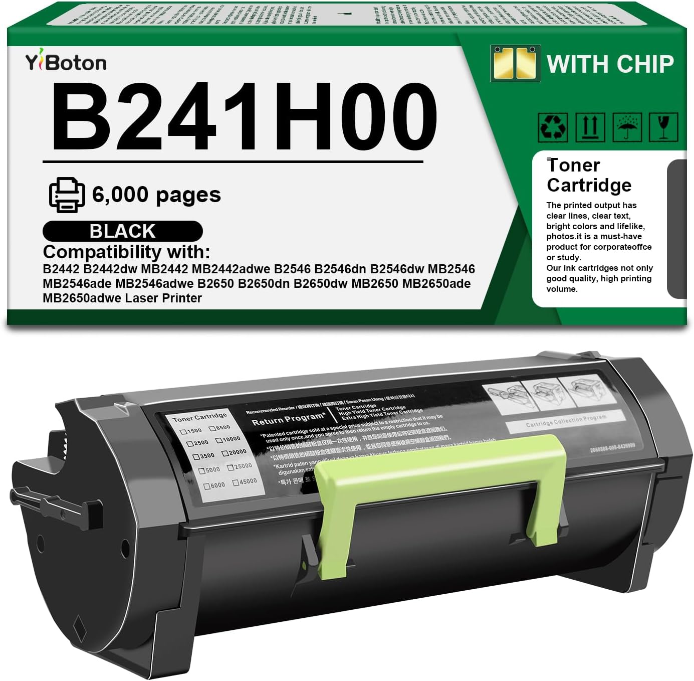 High Yield B241H00 Black Toner Cartridge Compatible with Lexmark B241H00 Toner Cartridge for B2338 B2338dw B2442 B2442dw MB2338 MB2442 Printers (6,000 Pages)