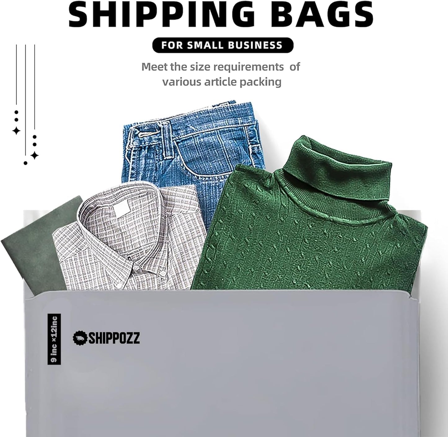10 x 13 500pcs Shippozz Poly Mailers – Durable Shipping Envelopes with Strong Adhesive Seal, Waterproof and Tear-Resistant Design – Ideal for Clothing, Books, and Accessories