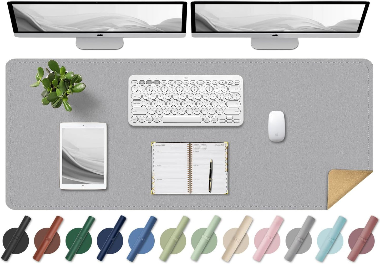 BLESWIN Large Desk Pad, 47.2'' x 23.6'', Office Desk Mat, Computer Mat for Desk, Leather Desk Pad Protector, Sewing Desk Blotter, Desktop Writing Pad for Office/Home/Decor Light Grey