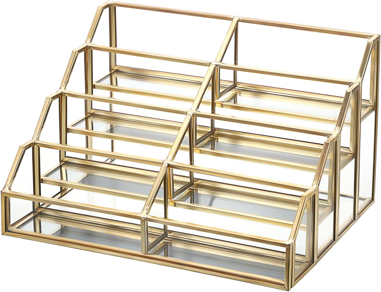 Hipiwe Mirrored Glass Business Card Holder Gold Business Card Display Stand for Desk Multiple Clear Business Card Holder Display for Office Desktop Cards Display Stand for Women Men, 8 Slots