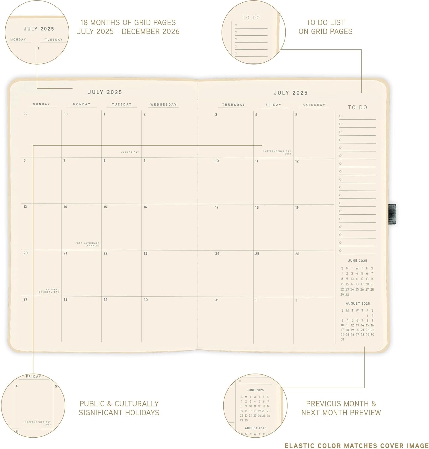 July 2025 – Dec. 2026 Planner by Graphique, Weekly and Monthly Planner, 18 Months Calendar, Hardcover, Pasta, 6” x 8”