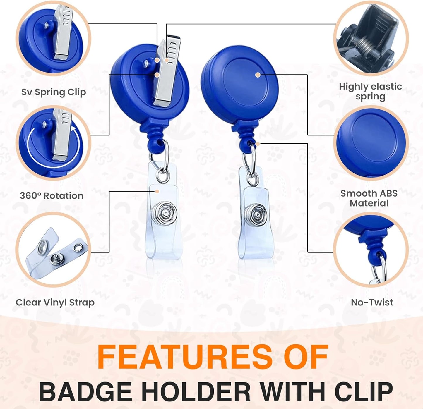 25 Pack Badge Reels Retractable Badge Holder with Clip, Id Clips for Badges, Id Badge Reel, Retractable Id Badge Clip with Clear Vinyl Strap & Alligator Swivel, No Twist Dispenser (Blue)