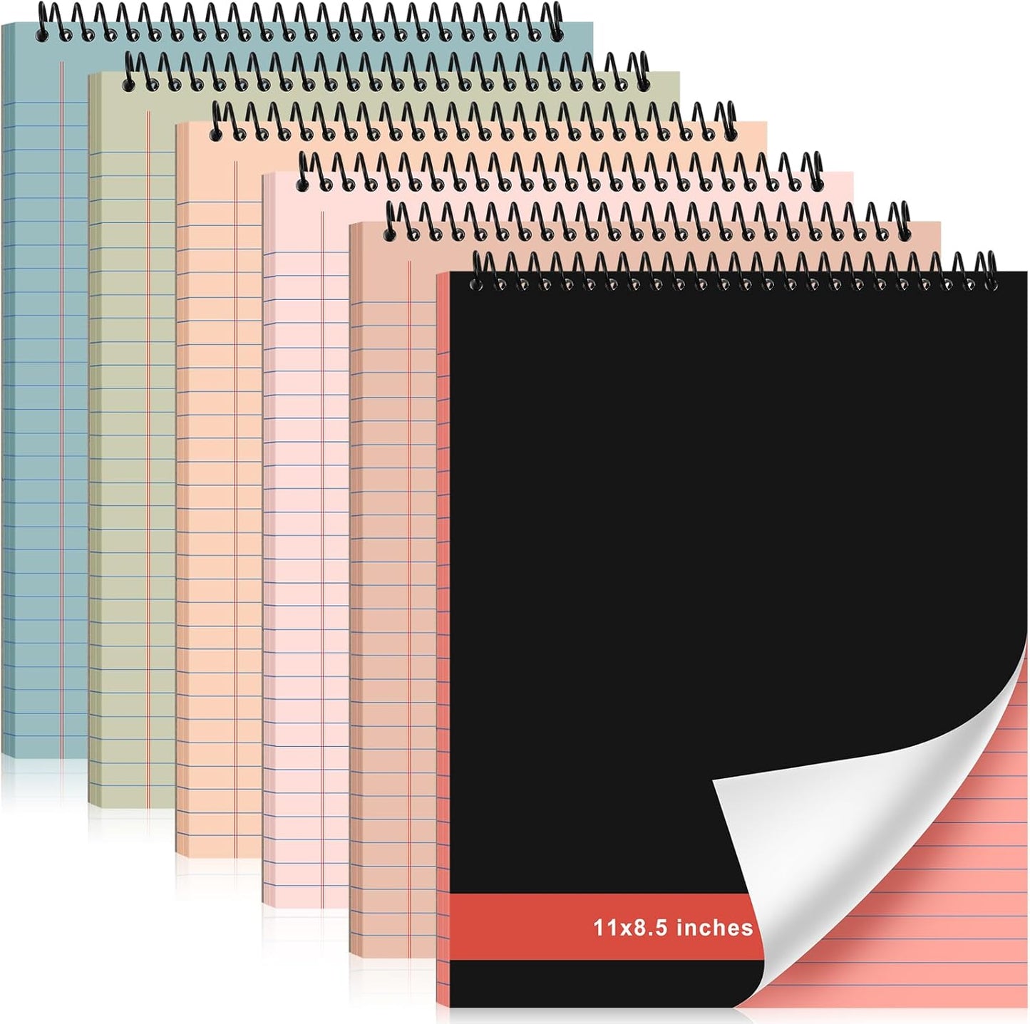 6 Pcs Legal Pad Top Spiral Bound Notebook 70 Sheets Wirebound Notepad Double Sided Ruled Memo Steno Pad with Stiff Back Cover for Business(8.5 x 11 Inches,No Holes,Retro Colors)