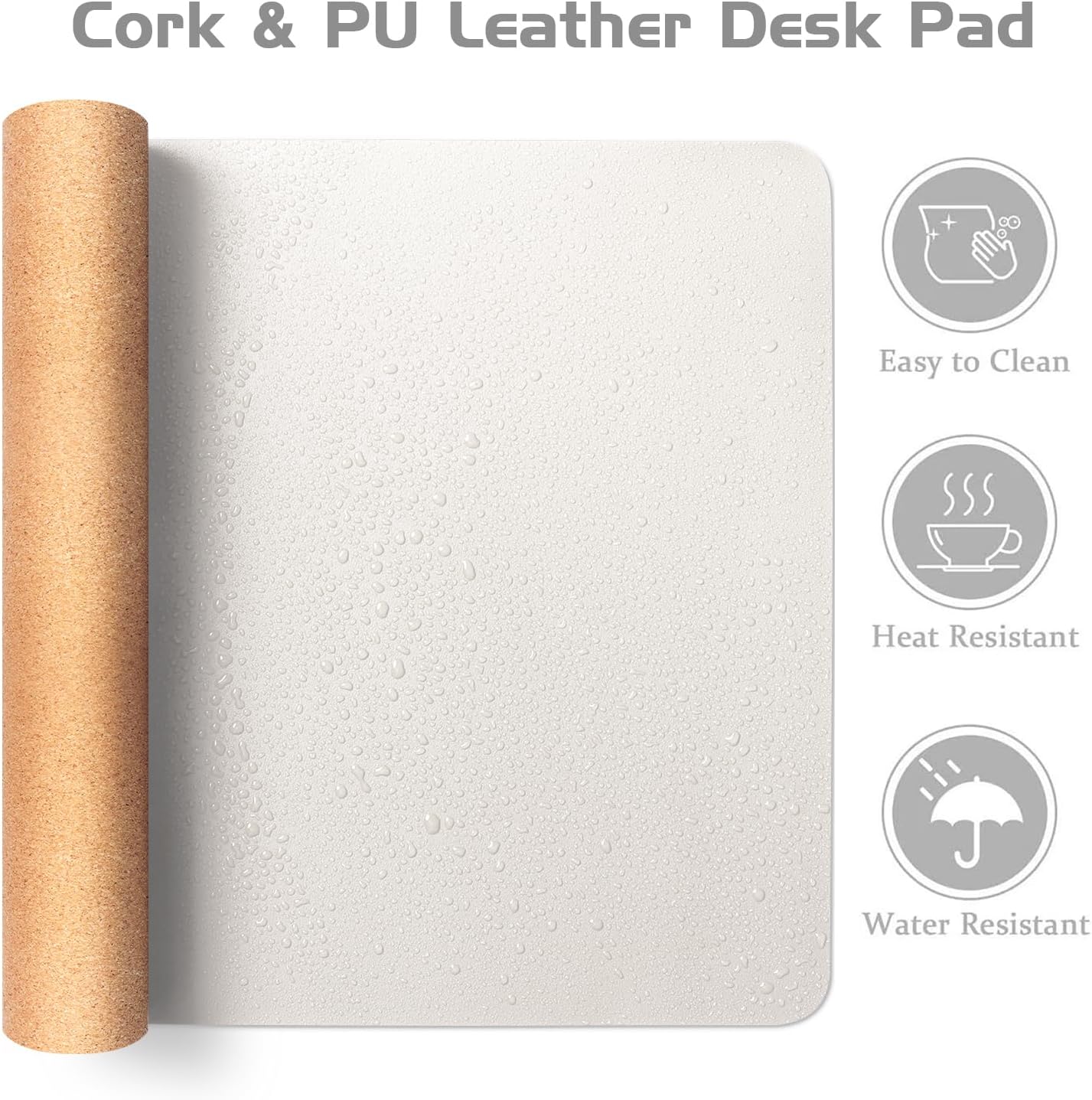 Aothia Dual-Sided Desk Pad - Leather Desk Mat, Natural Cork Desk Pad Protector, Large Mouse Pad for Desk, Waterproof Desk Blotter Pad, Desk Writing Pad for Office Work/Home, Off-White (25.6"x13.7")