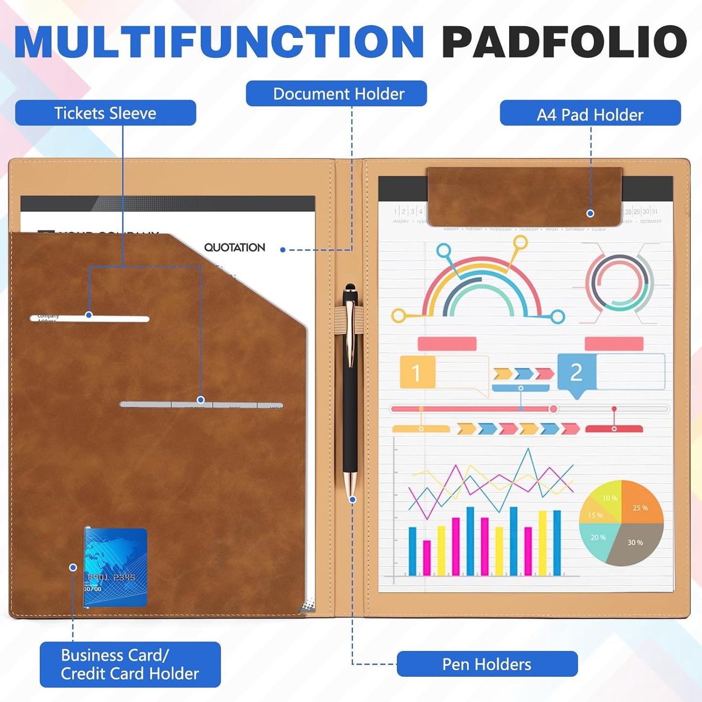 Personalized Padfolio Folder, Leather Custom Portfolio for Men & Women Resumes Office Business, A4 Portfolio Binder for Office College Resumes (Gray)