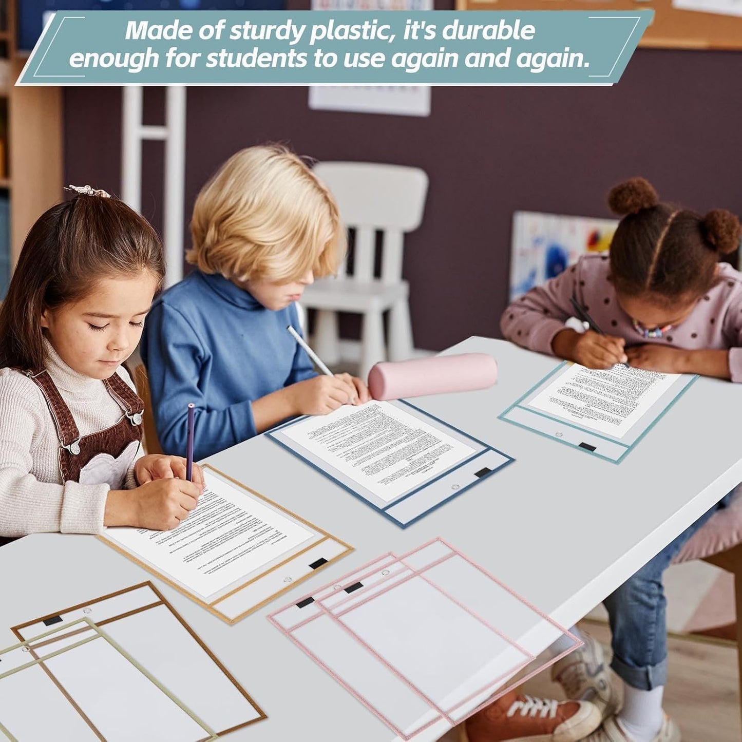 12 Pack Dry Erase Pockets 6 Assorted Colors 8.5 x 11 Inch Clear Plastic Sheet Protectors Dry Erase Pocket Sleeves Teacher School Office Supplies (Vintage)