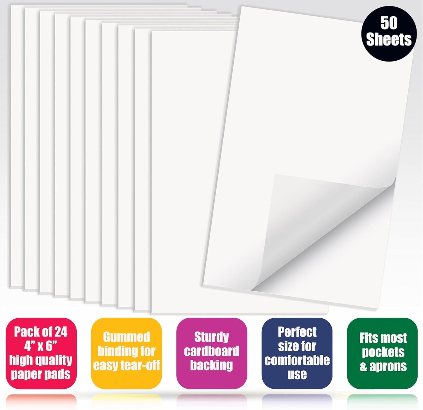 Better Office Products Blank Scratch Note Pads, 4" x 6" Pads, Server Notepads, 50 Sheets per Pad, Memo Pads, Gummed Binding for Easy Tear-off (24 Pack)