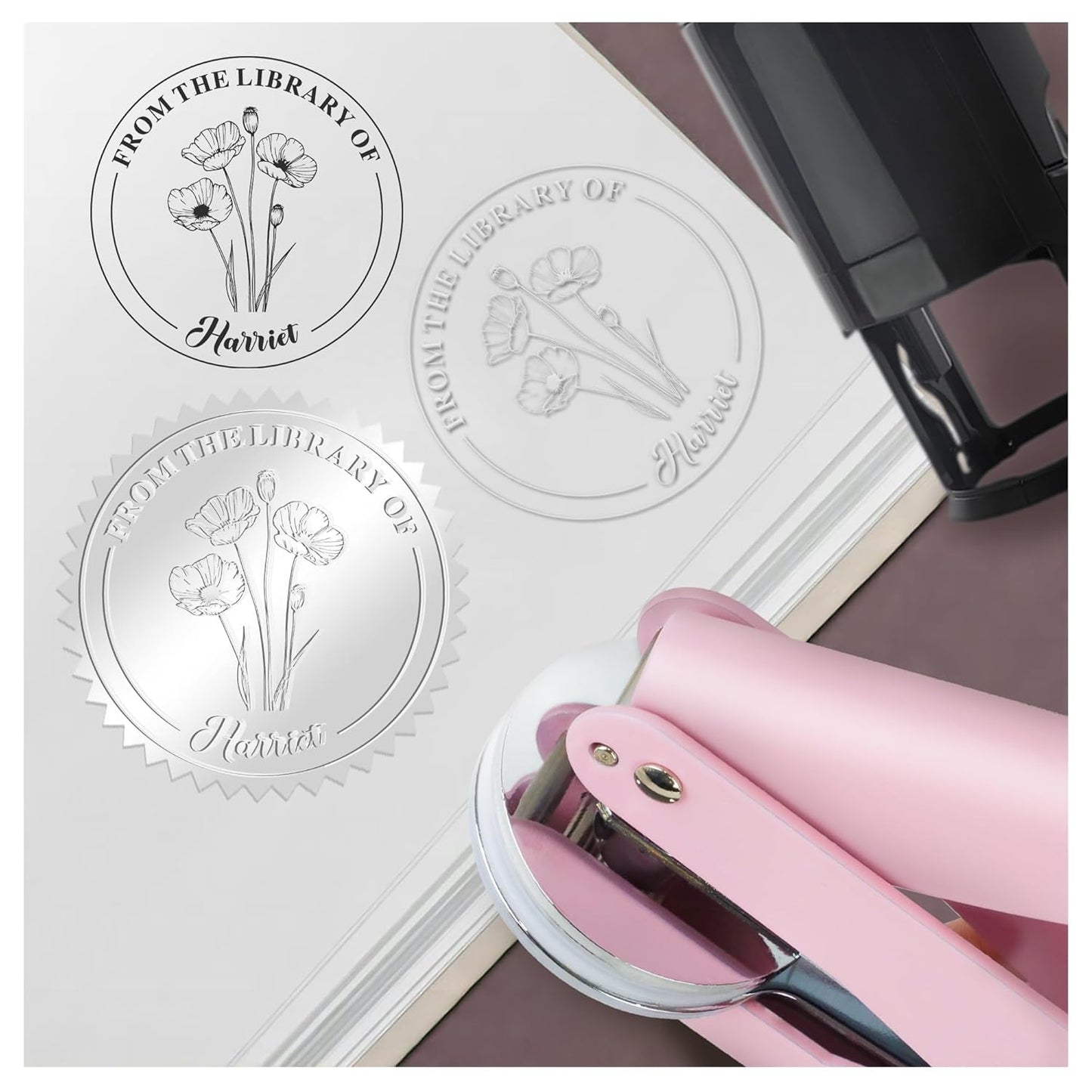 Book Embosser Custom Embosser Stamp with Your Name or Design Personalized Library Embosser Stamp Customized Books Business Cards Paper Documents Notebooks etc. (16)