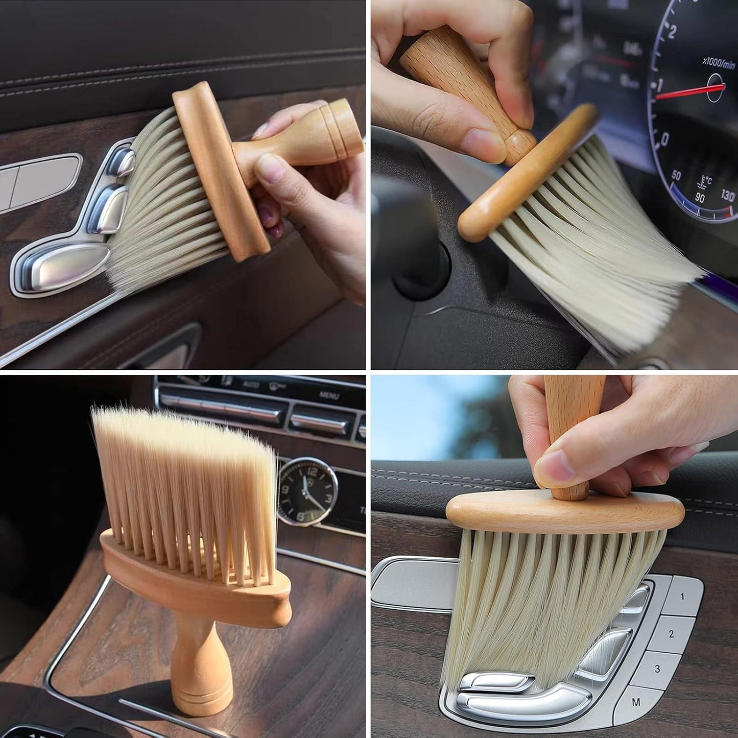 High Density Ultra Soft Detail Brush Car Interior Dust Brush Accessories Car Detailing Brush Soft Hair Wooden Brush Deep Cleaning Tool Kit Keyboards Laptop Sofa Dusting Brush (A-1PC)