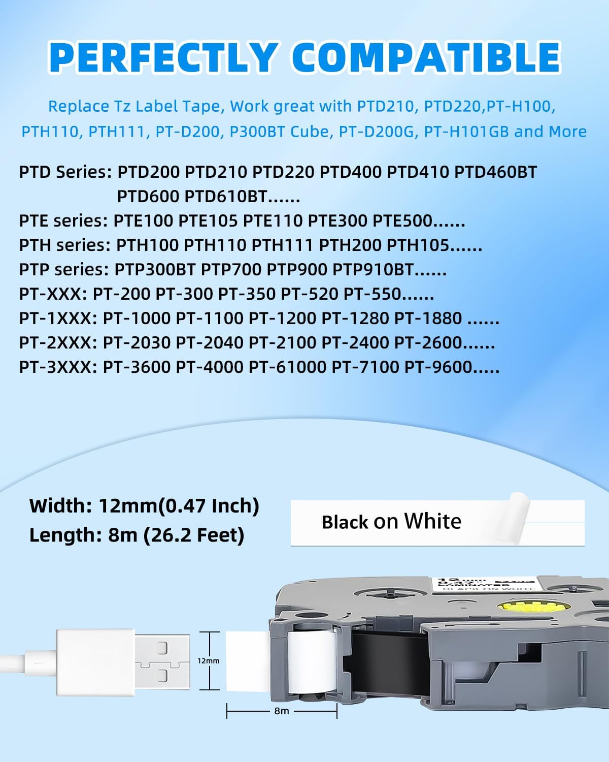 20-Pack Label Maker Tape Refills Replace for TZe-231 12mm 0.47 Laminated White Tze Tz Tape Compatible with Brother P Touch Label Maker PT-D210 PT-H110 PT-D220 PT-1880 1180 2030 Black Ink on White