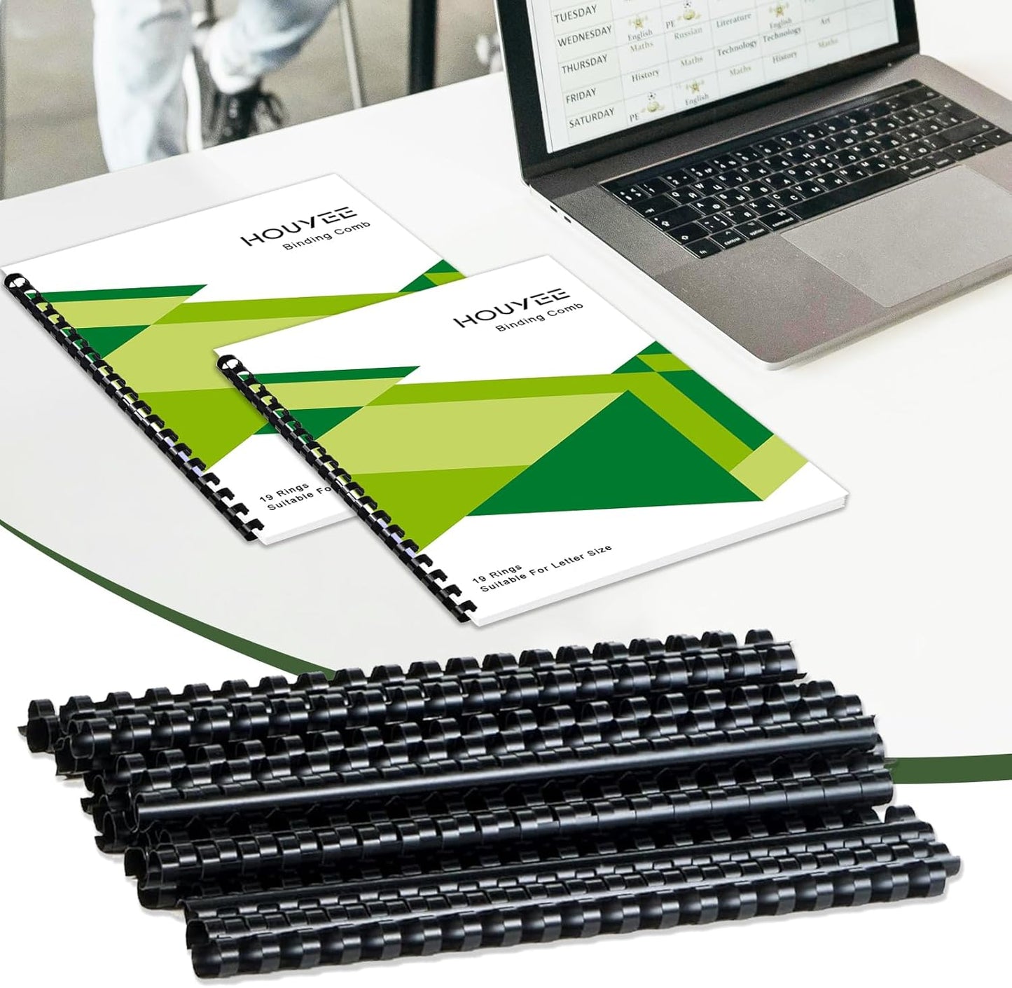 HOUYEE 5/8 Inch Plastic Binding Comb 19 Ring, 125 Sheet Capacity, Letter Size Black Comb Binding Spines (100 Pack)