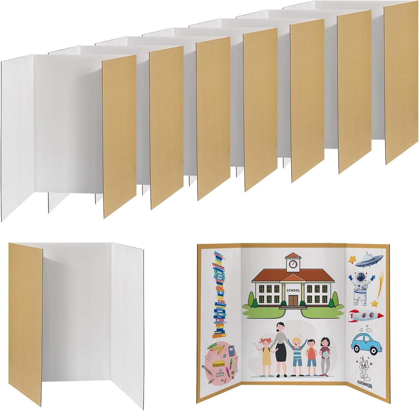 8 PCS Trifold Poster Board - 16" x 23" Small Tri Fold Display Board Hard & Thick White Presentation Cardboard for Science Fair, School Projects, Business Supply