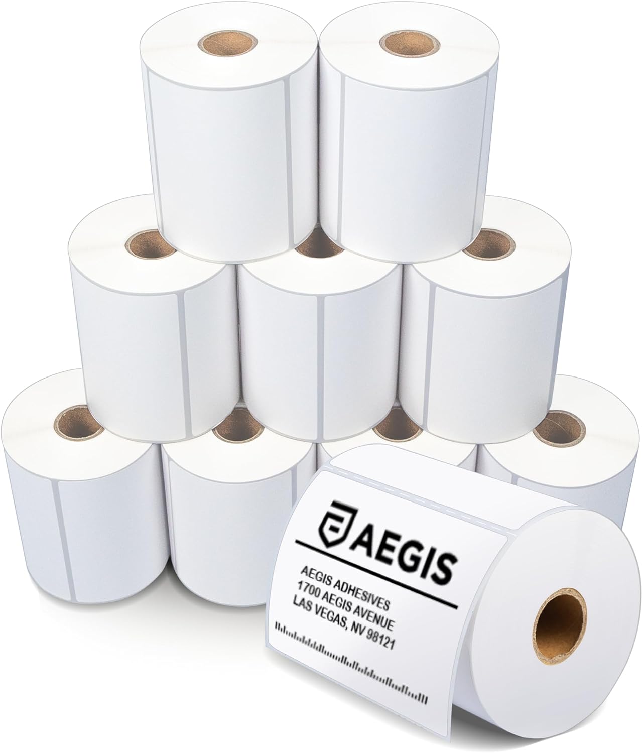 Aegis Adhesives - 4” X 3” Direct Thermal Labels for Shipping, Postage, Perforated & Compatible with Rollo, Zebra, & Other Desktop Label Printers (10 Rolls, 500/Roll)