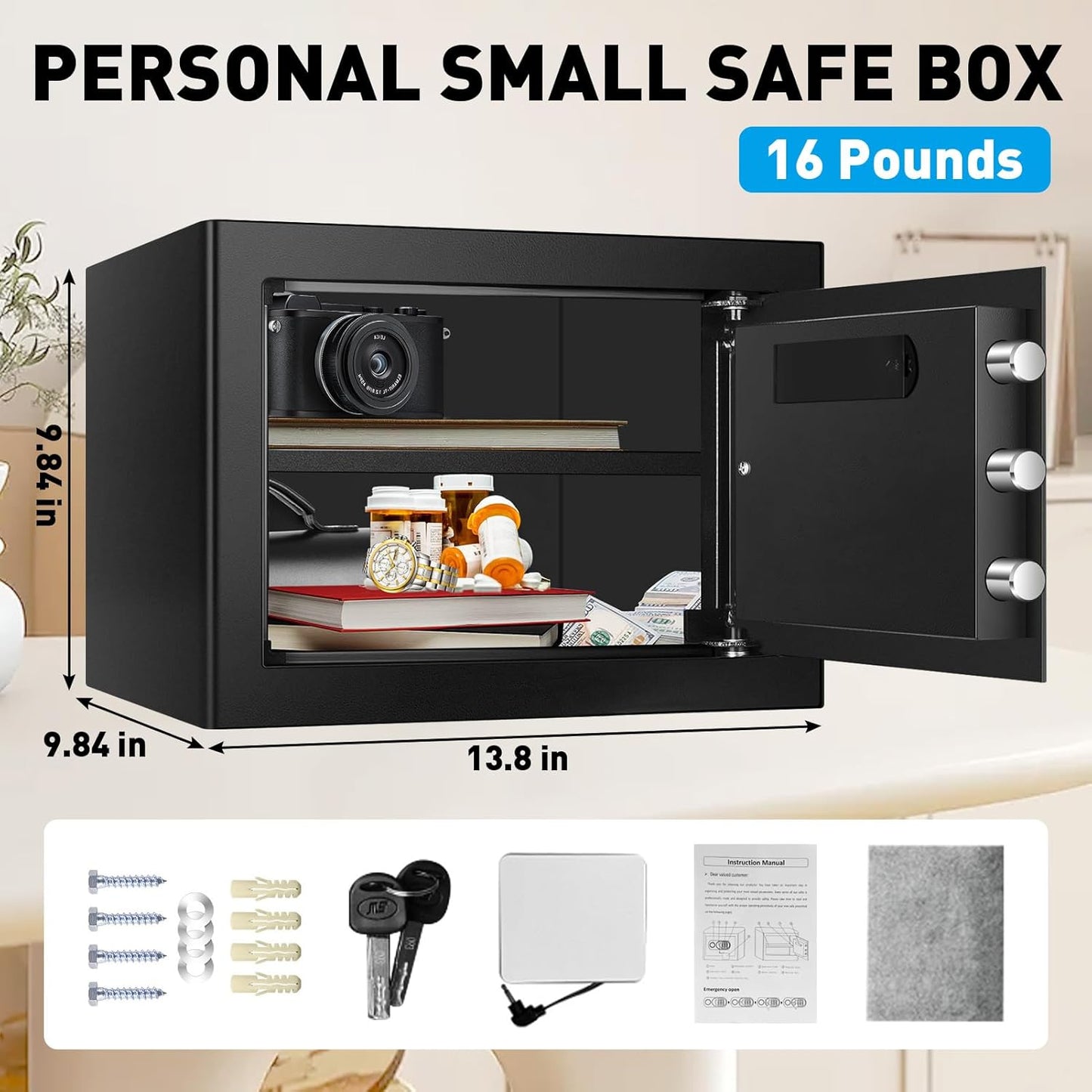 1.3 Cuft Safe Box, Home Safes with Digital Combination Lock, Anti-Theft Safety Box with Digital Keypad, Smart Alert System, Spare Keys, Removable Shelf, LED Light, Personal Document Safe