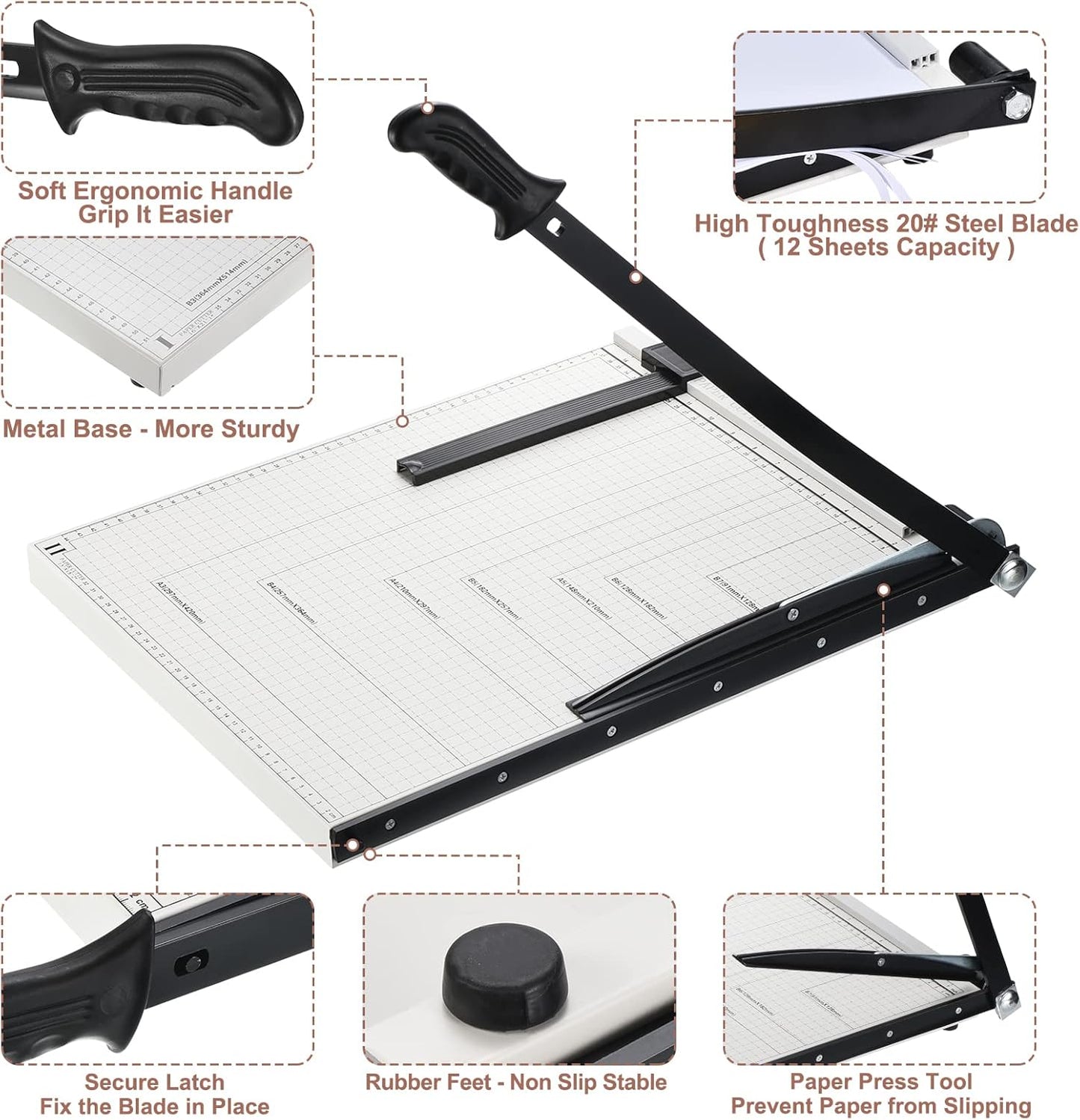 PATIKIL Paper Cutter A3 Stack Paper Trimmer for Cardstock, 18" Cutting Length, Guard Rail Paper Press Tool, Adjustable Guide, Metal Base, 12-Sheet Capacity, Paper Slicer for Office, Home