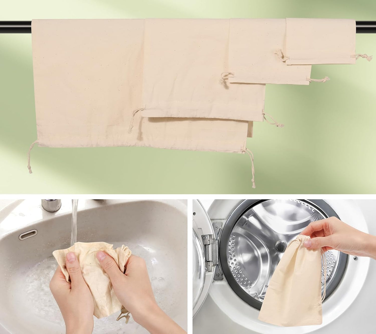 20PCS Cotton Produce Bags, 8X10inch Reusable Muslin Storage Bags with Drawstrings, Natural Cotton Bags, Washable, Biodegradable Linen Bag, Cloth Bags