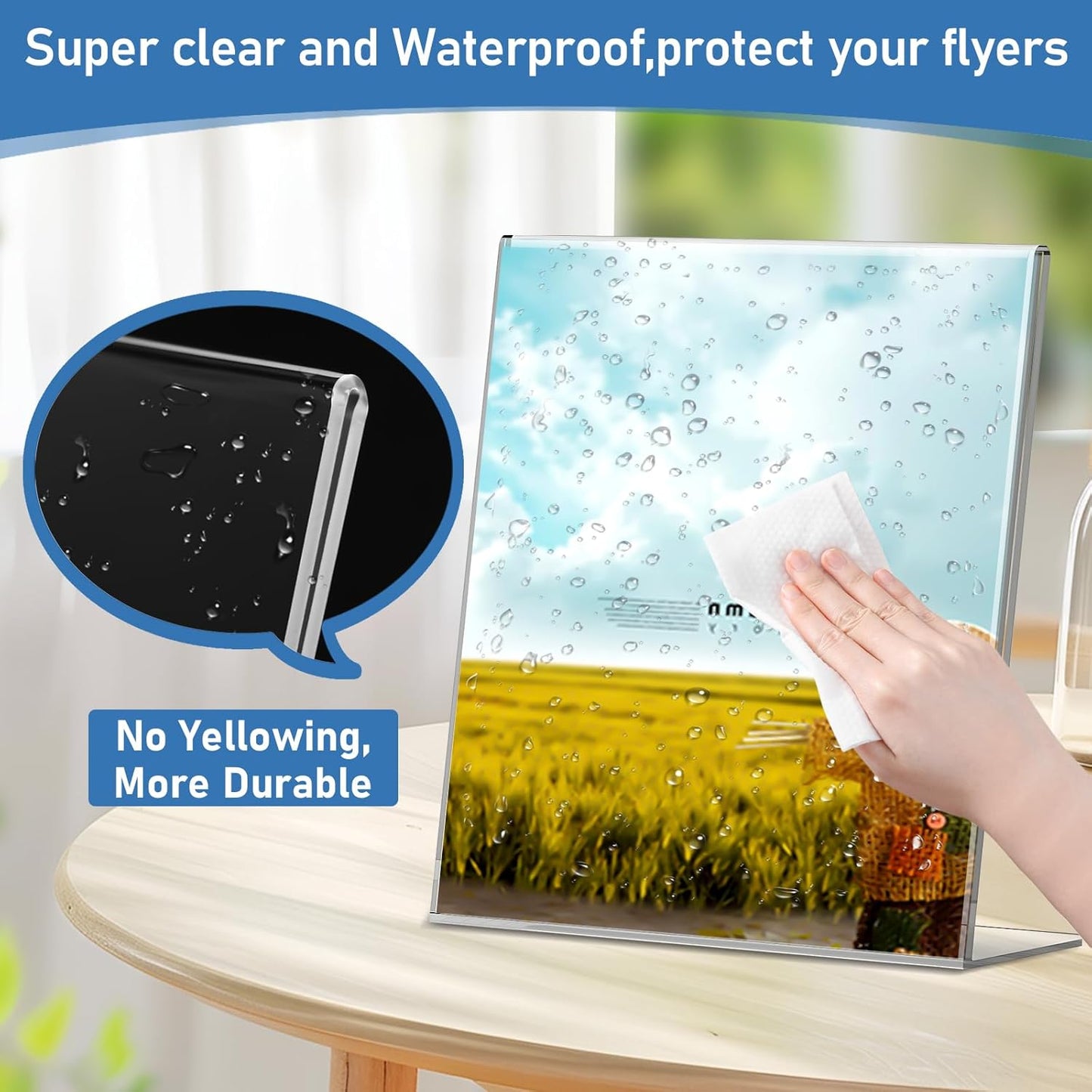 Acrylic Sign Holder 8.5x11 Inches, 10 Pack Clear Plastic Table Flyer Display Stand, L-Shape Vertical Menu Paper Holder Stand, Clear Picture Photo Flyer Display Stand for Restaurants, Store Fair,Office