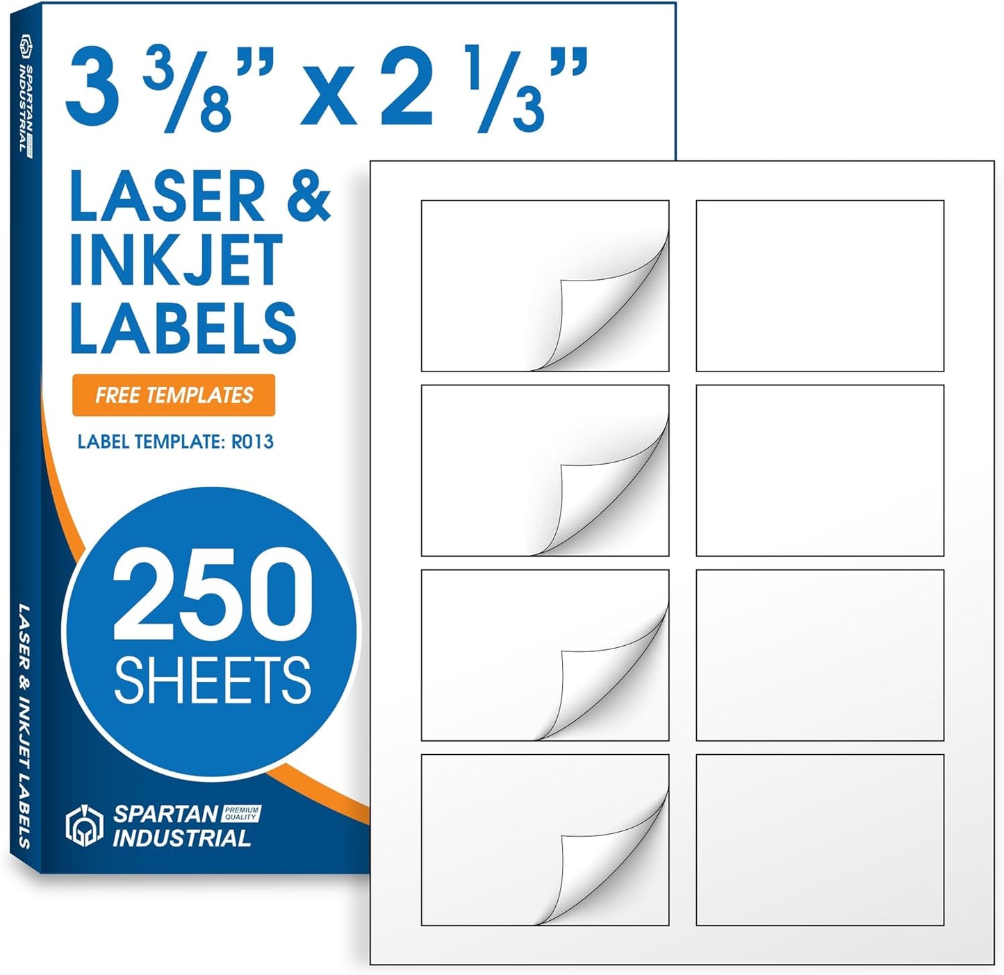 3 3/8" X 2 1/3" Matte White Name Tag Labels Compatible with Inkjet and Laser Printers - 250 Sheets, 2000 Total Paper Stickers - Spartan Industrial