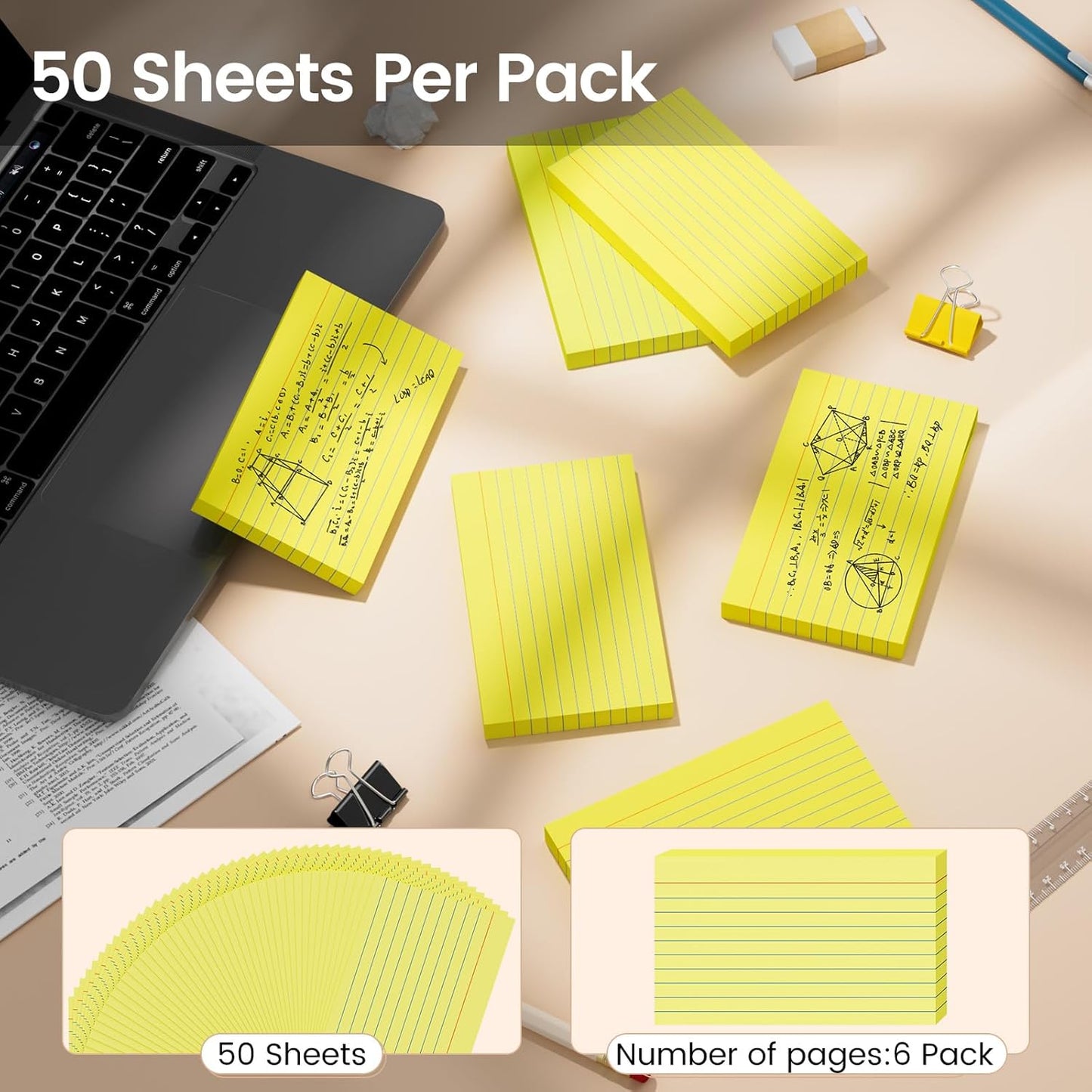 Index Cards 3x5 Inch, 300sheets, Flash Cards,Ruled Lined Yellow Note Cards Paper For Studying, Schools Supplies, College, Office And Home Organization, Note Taking Supplies