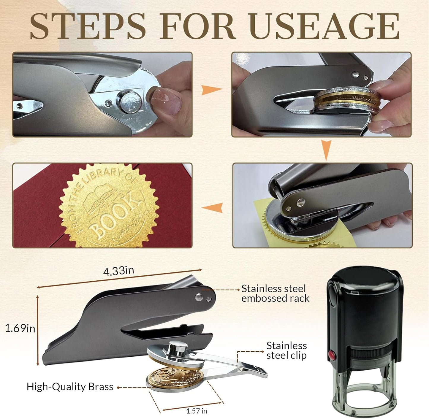 HJX Custom Book Embosser Personalized, Customized Personal Book Embosser for Books from The Library of Self-Inking Stamp (02-Stamp)